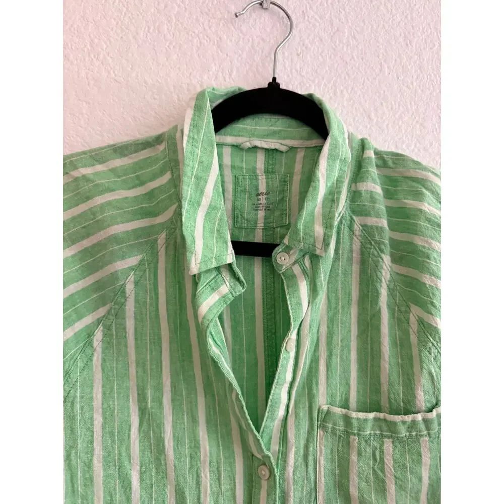 Aerie Oversized Green Stripe Button Down Shirt Size XS